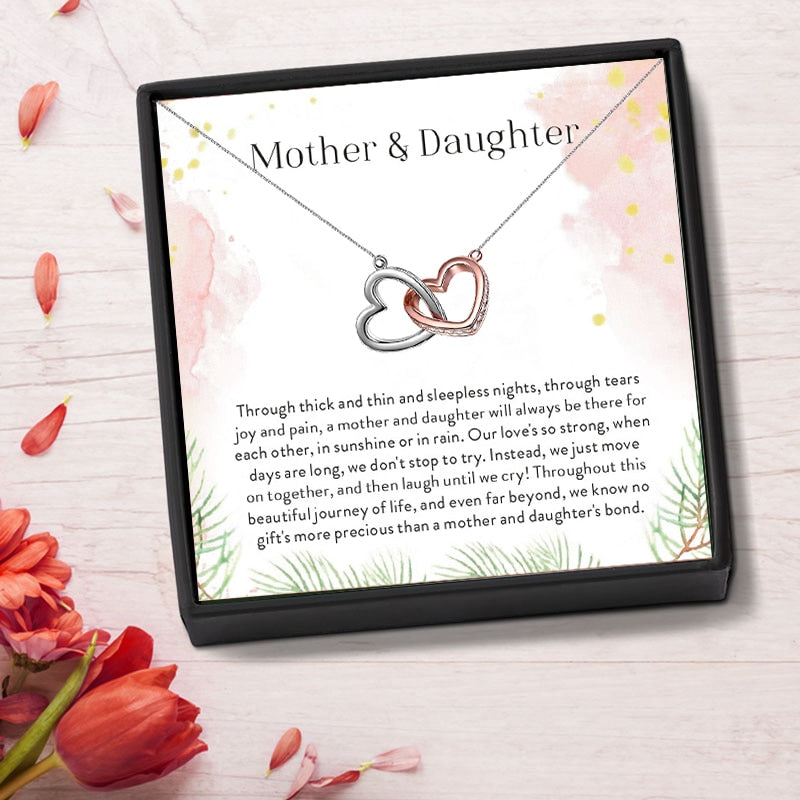 Mother and Daughter Love Double Heart-shaped Connected Hollow Chain/Necklace