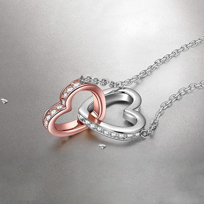 Mother and Daughter Love Double Heart-shaped Connected Hollow Chain/Necklace