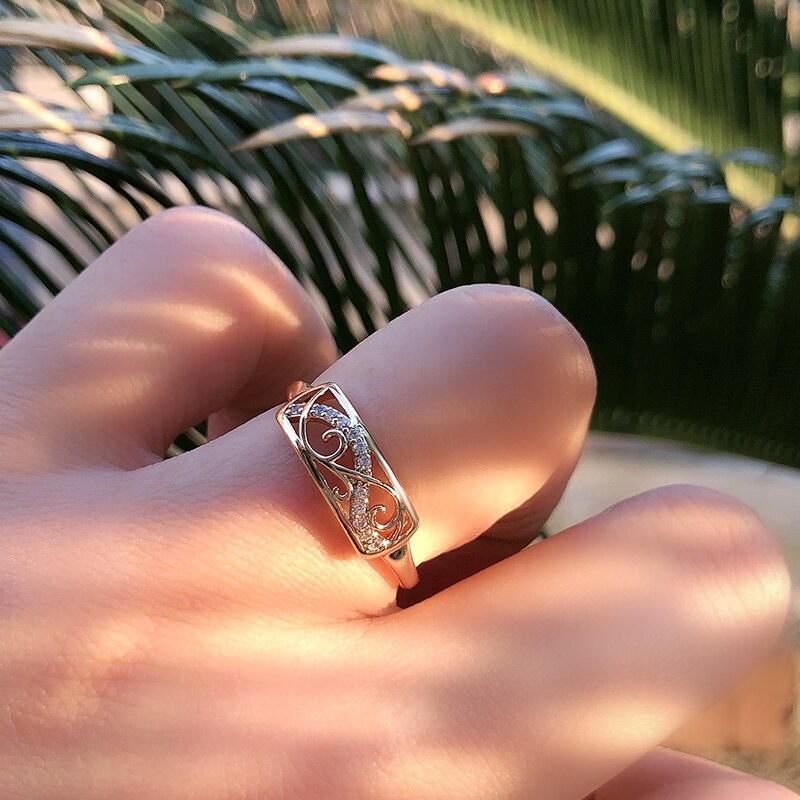 585 Rose Gold Ring/ White Natural Zircon Engagement Ring