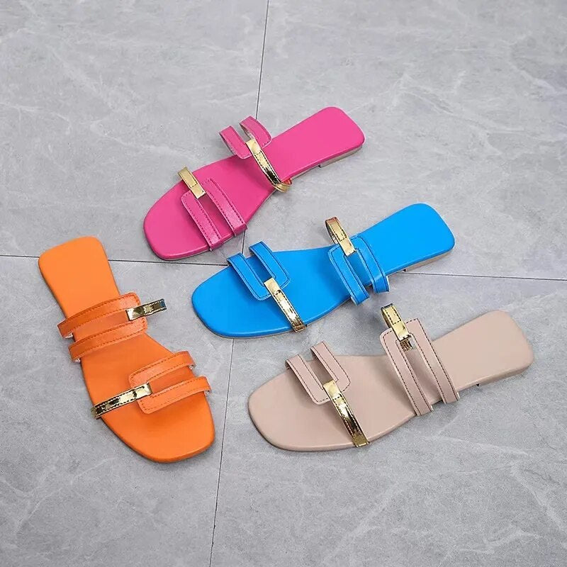 Summer New Ladies Plus Size Women's Sandals Shoes And Bag Set Candy Color Flat Fashion Casual Beach Slippers Matching Purse