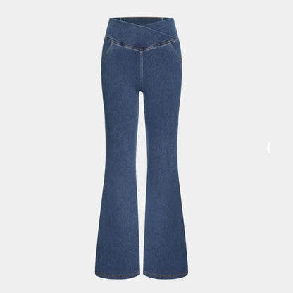 High Waist Straight Denim Pants/Designer Lady Slightly Slim Fit Flared Jeans Trousers