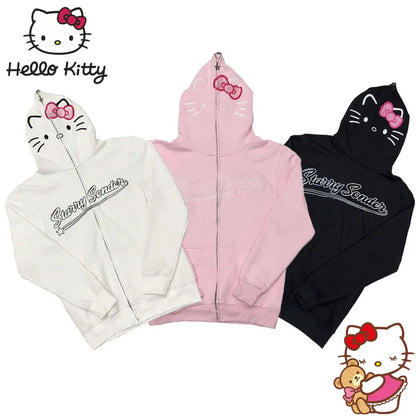 Sanrio Hello Kitty Zip Up Hoodie Women Y2k Clothing Kawaii Fashion Retro Hip-hop Harajuku Sweatshirt Print Hoodie Casual Tops