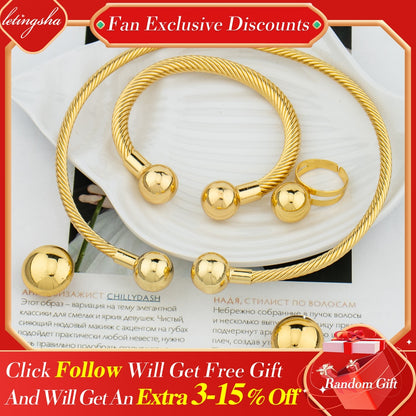Ladies Fashion Dubai Gold Plated Rings Bracelet Earrings Jewellery Sets