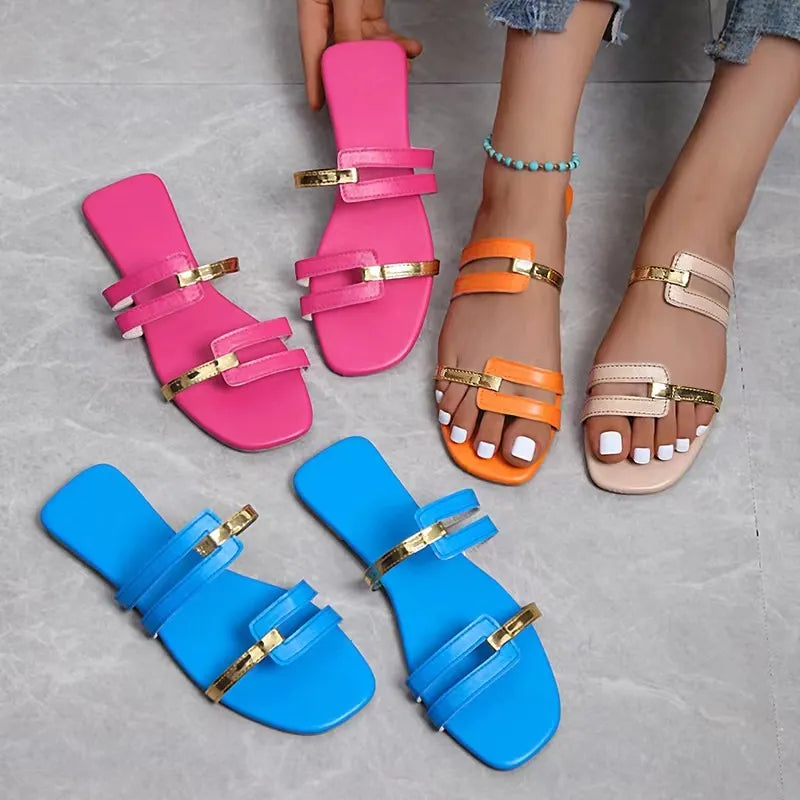 Summer New Ladies Plus Size Women's Sandals Shoes And Bag Set Candy Color Flat Fashion Casual Beach Slippers Matching Purse