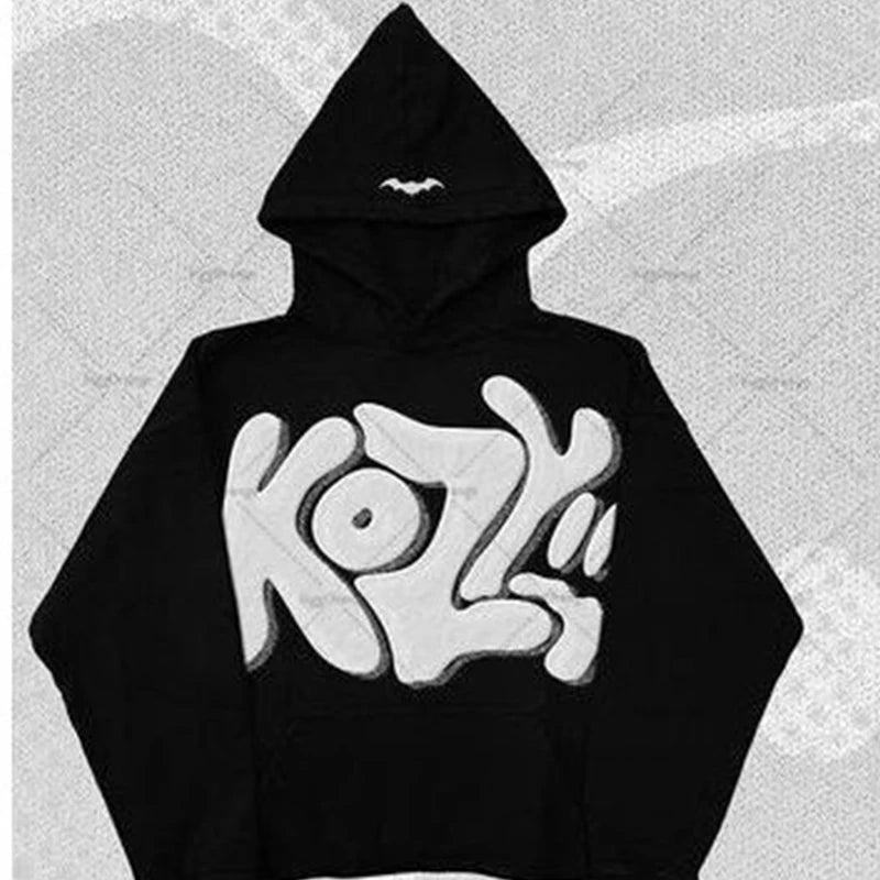 Y2k traf printed stitch letters European and American style casual dark tops for men and women street printing loose hooded swea