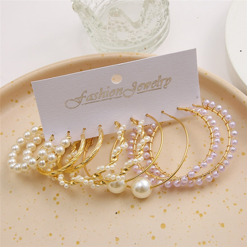 Pearl Twist Hoop Gold Plated Earrings Set/Butterfly Metal Dangle Earrings