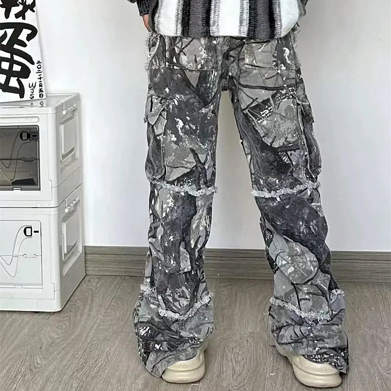 Kanye Y2K Streetwear Baggy Stacked Flared Jeans Cargo Pants For Men Clothing Grey Women Wide Leg Long Trousers Ropa Hombre