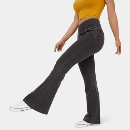 High Waist Straight Denim Pants/Designer Lady Slightly Slim Fit Flared Jeans Trousers