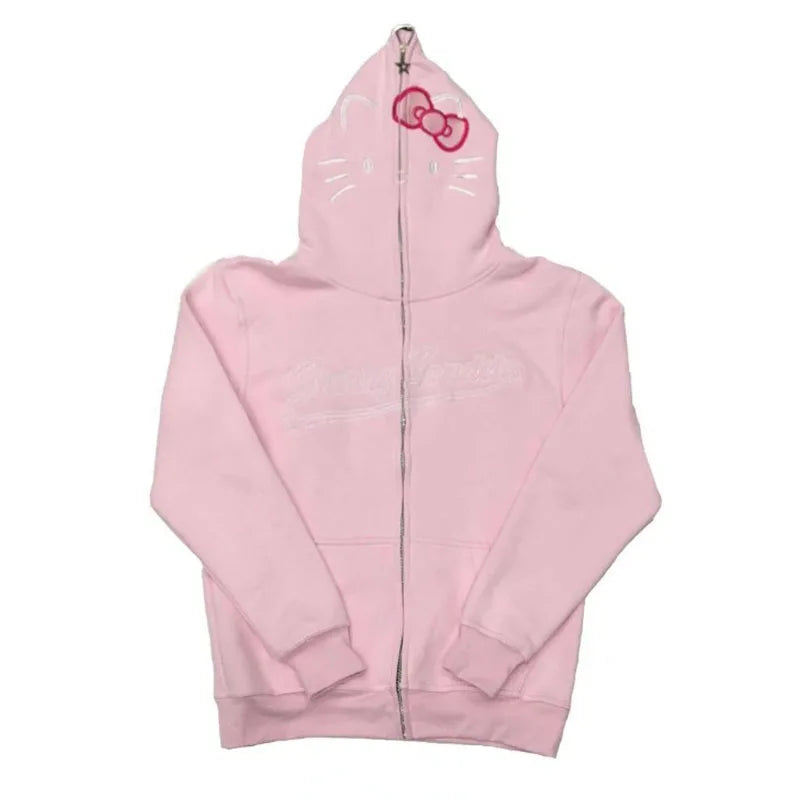 Sanrio Hello Kitty Zip Up Hoodie Women Y2k Clothing Kawaii Fashion Retro Hip-hop Harajuku Sweatshirt Print Hoodie Casual Tops