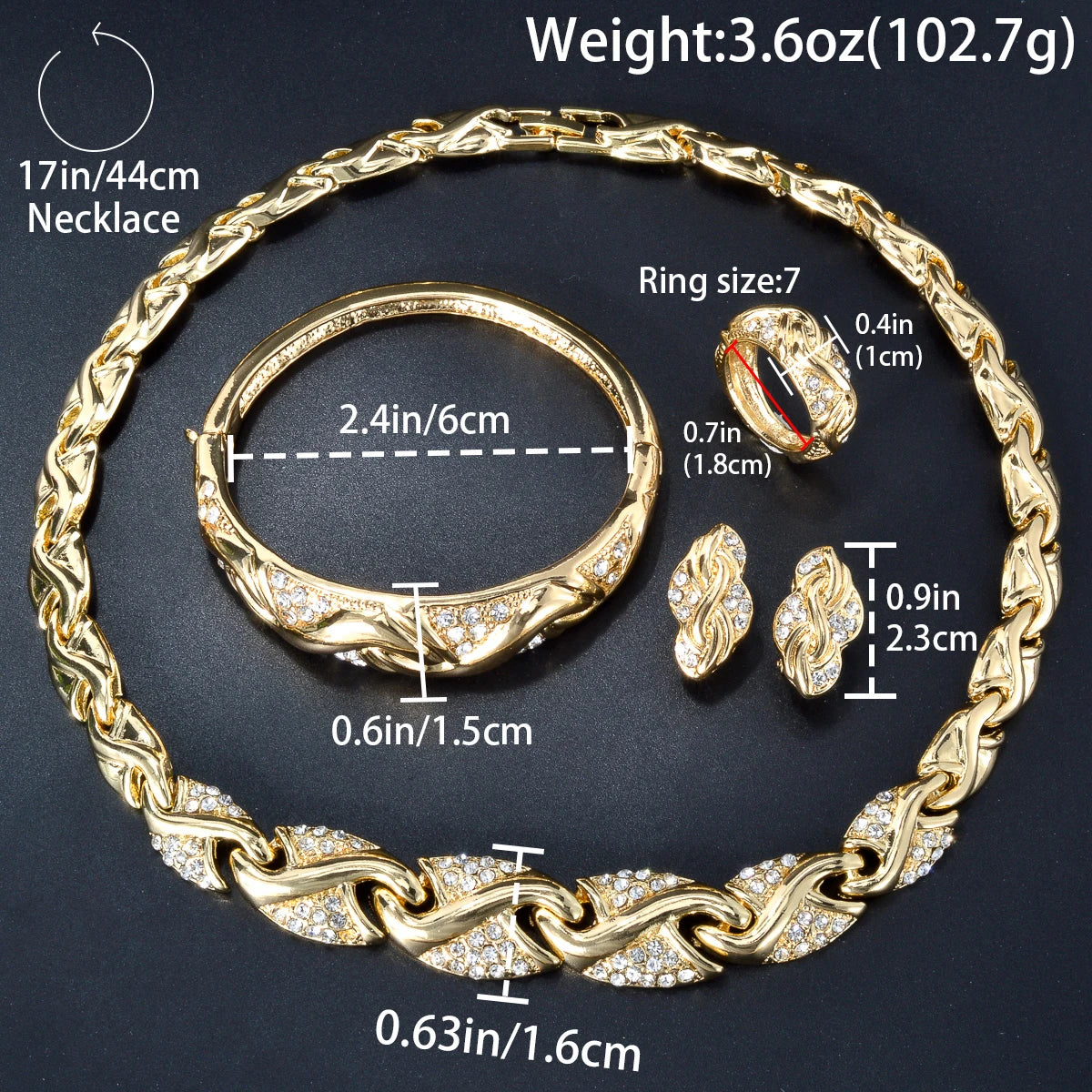 ZeaDear 4 Pcs/Set Jewelry Design S Shape Collar Necklace Bangle Rarring Rings High Quality 18K Gold Plated Jewellery For Women