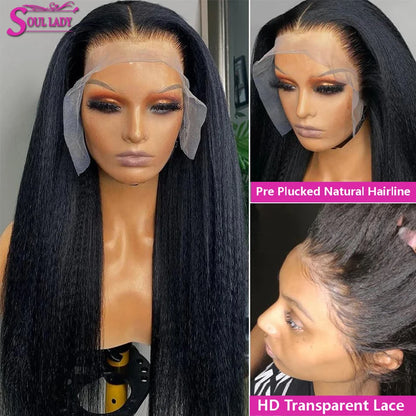 Ladies Yaki wig with a kinky straight texture, featuring a 13x4 HD lace frontal design