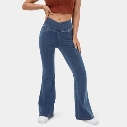 High Waist Straight Denim Pants/Designer Lady Slightly Slim Fit Flared Jeans Trousers