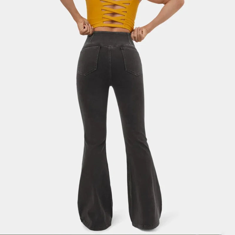 High Waist Straight Denim Pants/Designer Lady Slightly Slim Fit Flared Jeans Trousers