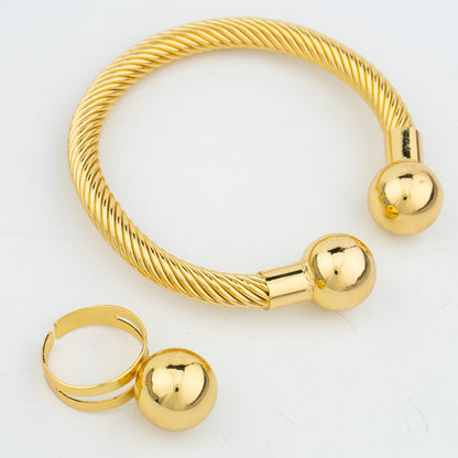 Ladies Fashion Dubai Gold Plated Rings Bracelet Earrings Jewellery Sets