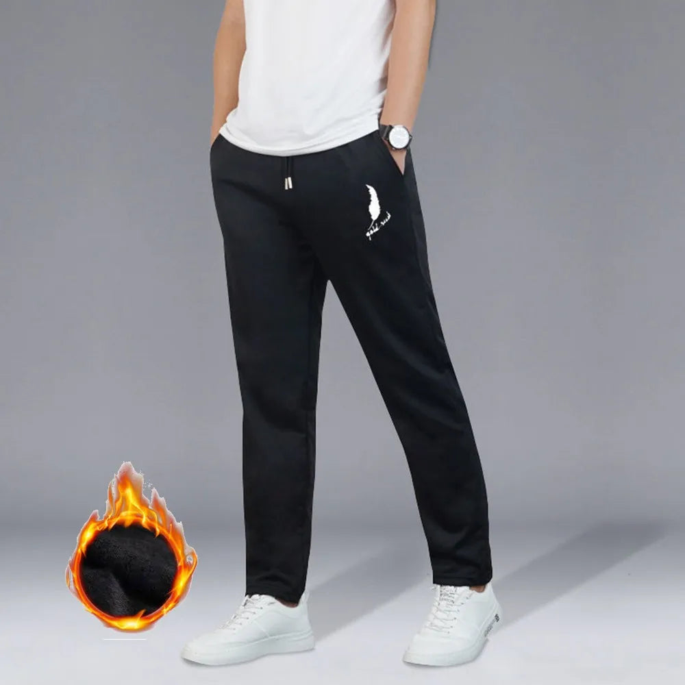 Black Polyester Men's Long Thermal Trouser/Lined Jogger Sweatpants