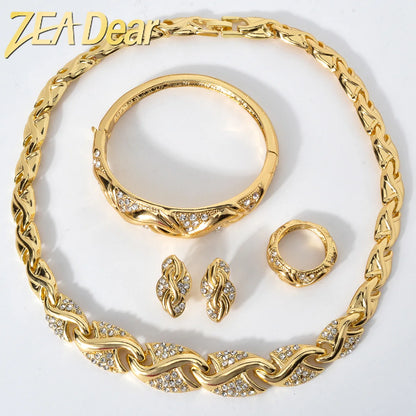 ZeaDear 4 Pcs/Set Jewelry Design S Shape Collar Necklace Bangle Rarring Rings High Quality 18K Gold Plated Jewellery For Women