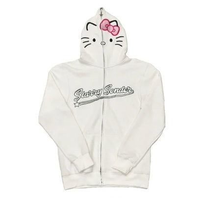 Sanrio Hello Kitty Zip Up Hoodie Women Y2k Clothing Kawaii Fashion Retro Hip-hop Harajuku Sweatshirt Print Hoodie Casual Tops