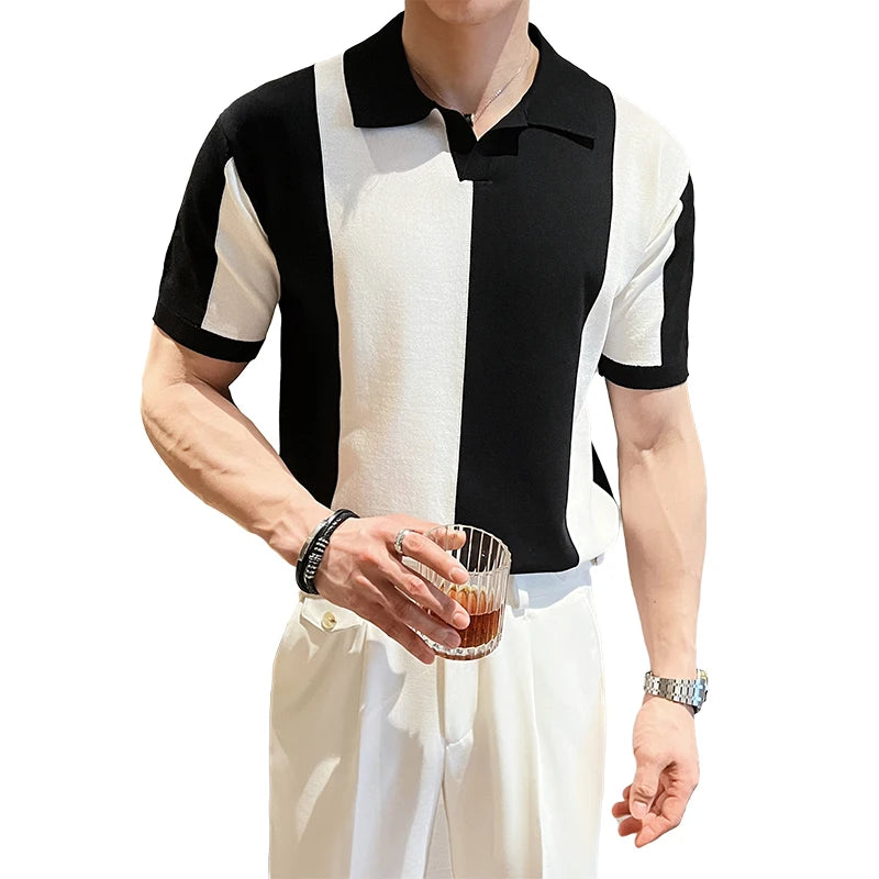 Business Leisure Men's Polo Shirt, Fashionable Spliced Slim-fit Men's Short-sleeved Top.2024New Stretch Short Sleeve T-shirt