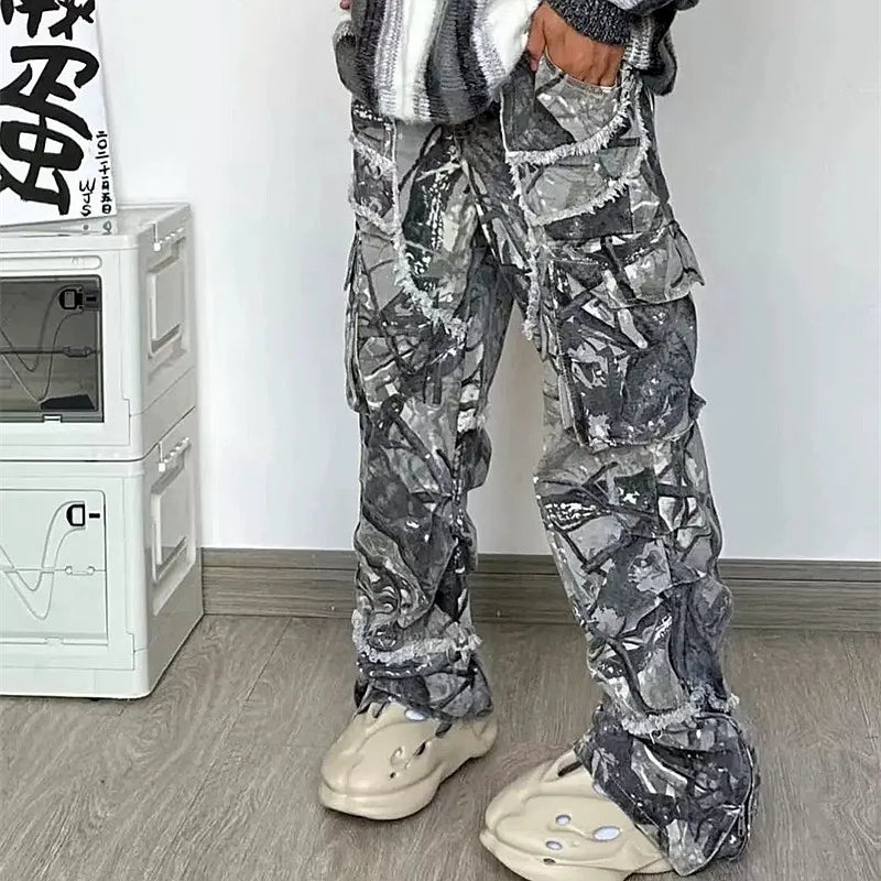 Kanye Y2K Streetwear Baggy Stacked Flared Jeans Cargo Pants For Men Clothing Grey Women Wide Leg Long Trousers Ropa Hombre