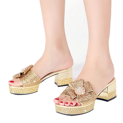 Crystal Sexy Summer Shoes and Bags Matching Plus Size Ladies Slippers