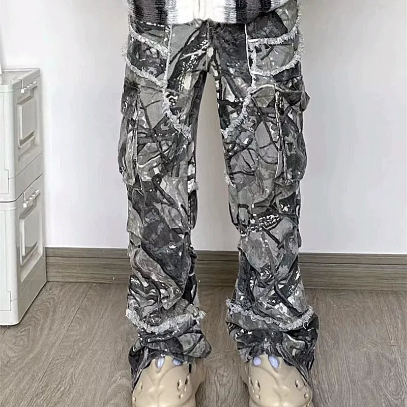Kanye Y2K Streetwear Baggy Stacked Flared Jeans Cargo Pants For Men Clothing Grey Women Wide Leg Long Trousers Ropa Hombre