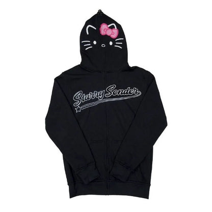 Sanrio Hello Kitty Zip Up Hoodie Women Y2k Clothing Kawaii Fashion Retro Hip-hop Harajuku Sweatshirt Print Hoodie Casual Tops