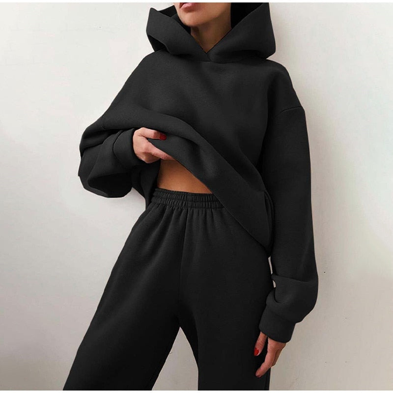 Ladies Long Sleeve Hooded Two Piece Sets Tracksuit