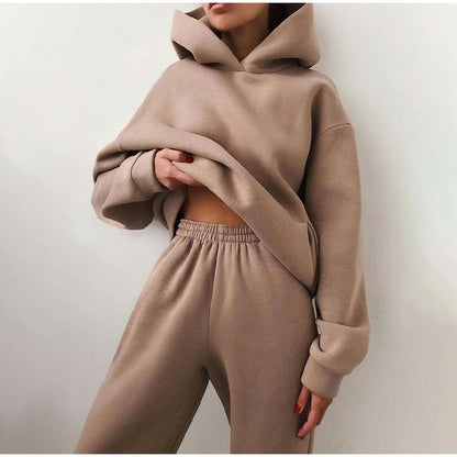 Ladies Long Sleeve Hooded Two Piece Sets Tracksuit